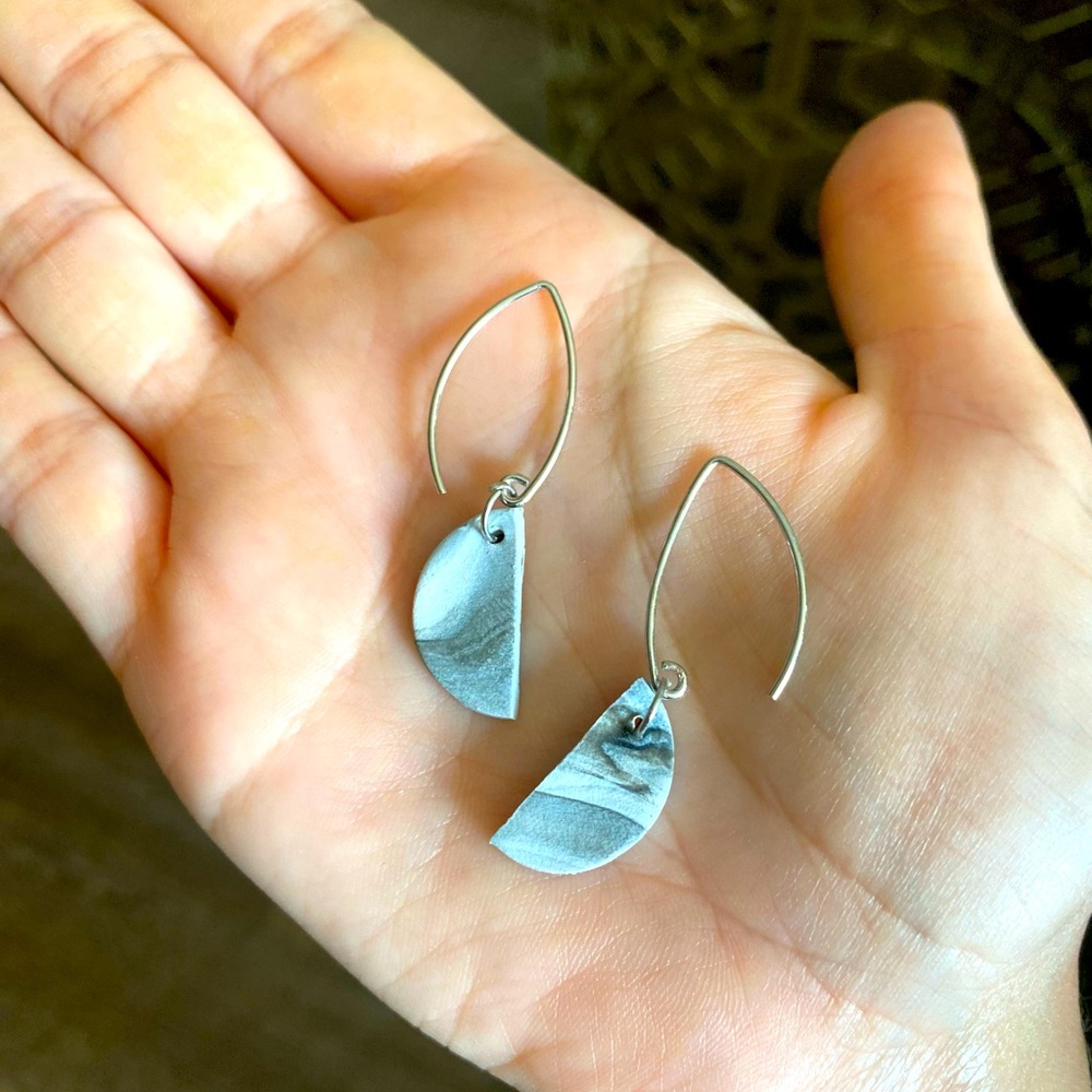 Half Moon Polymer Clay Earring Gray Marble